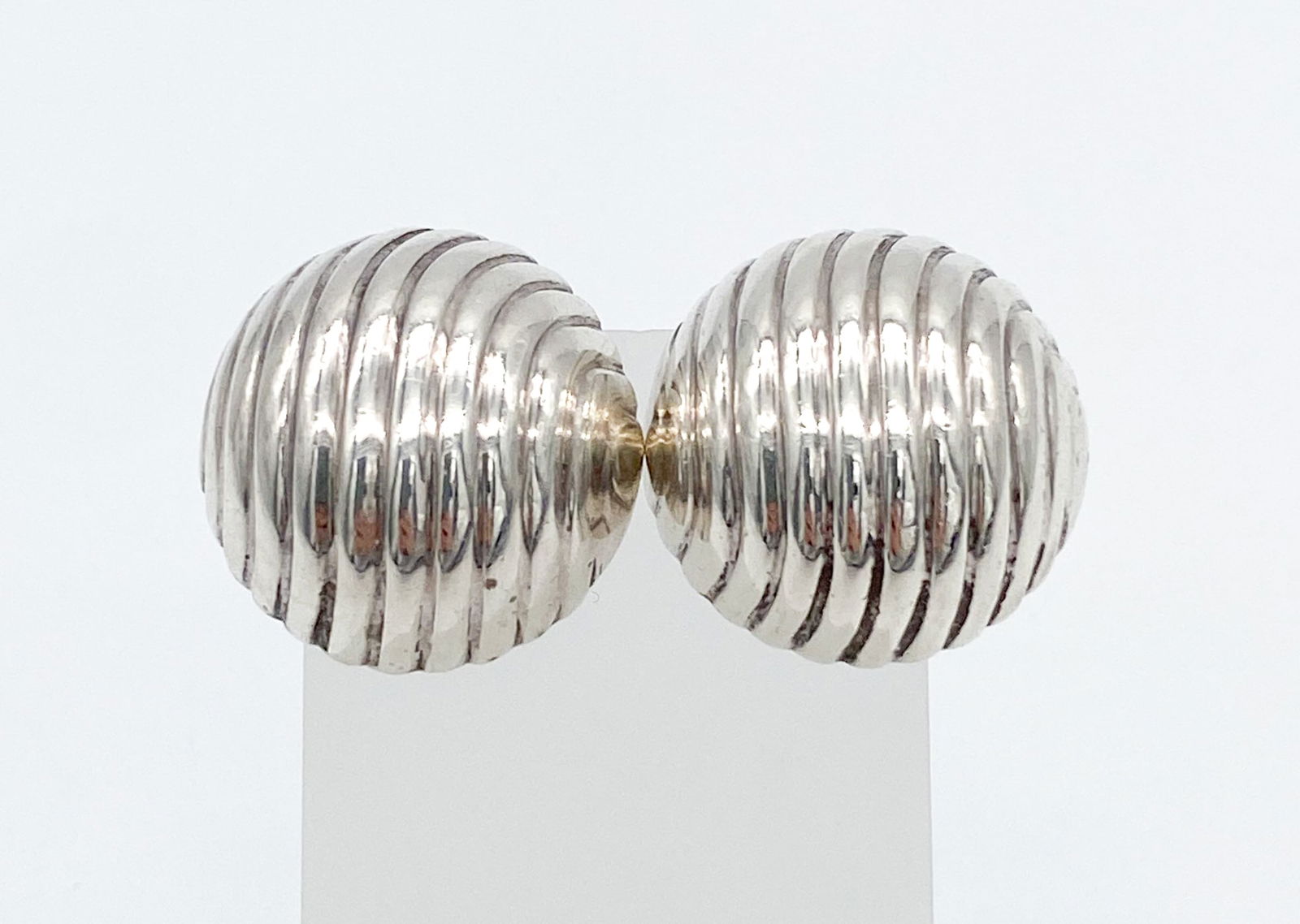Cartier Sterling Silver Ribbed Dome Earrings: Cartier Sterling Silver Ribbed Dome Earrings, Clip Style, Marked Cartier Spain Sterling. 0.496ozt. 7/8 Inch Diameter