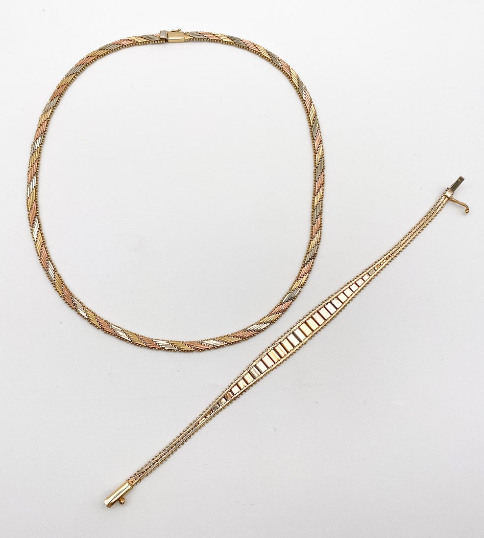 Italian Tri Color 14kt Gold Necklace & Bracelet (1 of 3)