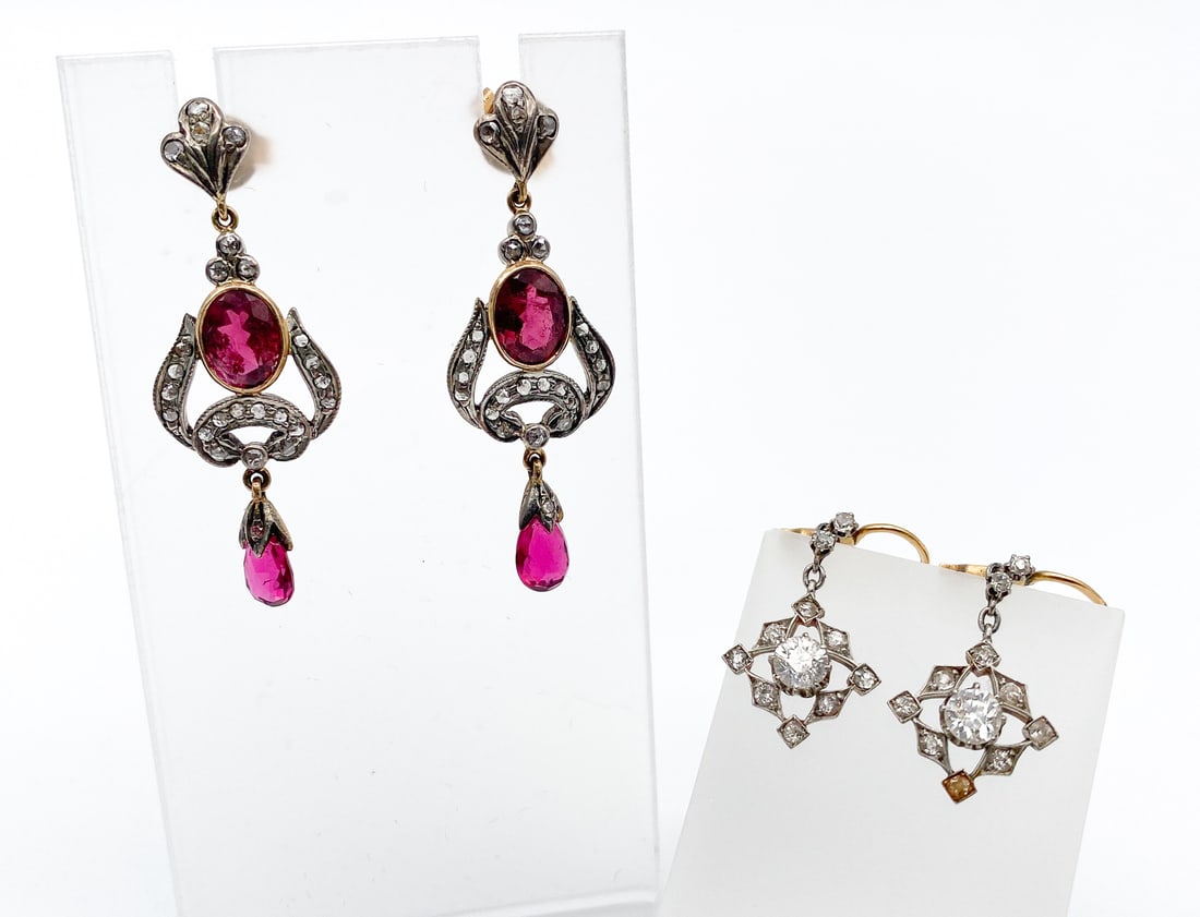 Two Pairs Diamond, White & Yellow Gold Earrings (1 of 2)