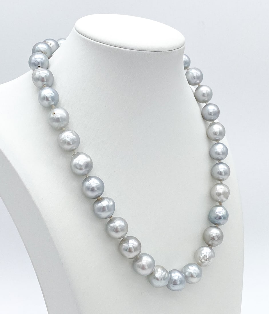 Tahitian Baroque Pearl Strand With 18k Clasp: Well-matched Tahitian Black Baroque Pearls Of 11-12mm, 16 Inch Strand With 18k Clasp,