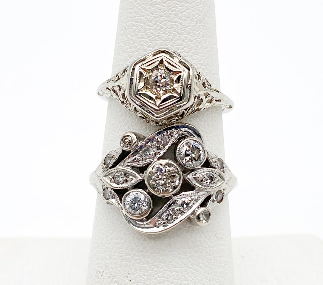 Two Vintage 14 Karat White Gold & Diamond Rings (1 of 2)