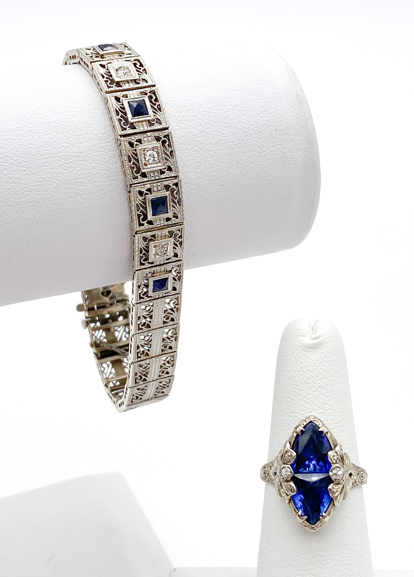 Art Deco Sapphire And Diamond Bracelet And Ring (1 of 2)