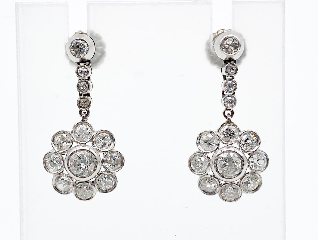 Pair 14 Karat White Gold & Diamond Earrings (1 of 2)