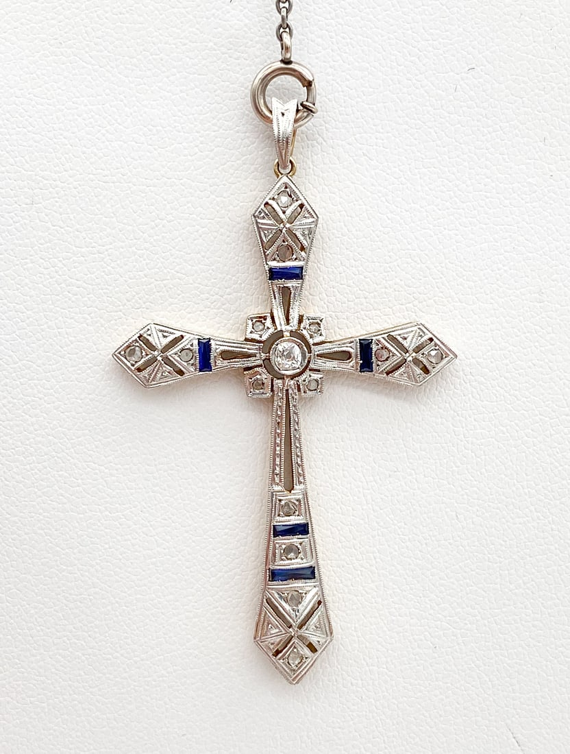 Sapphire And Diamond Cross Necklace, 14k (1 of 3)