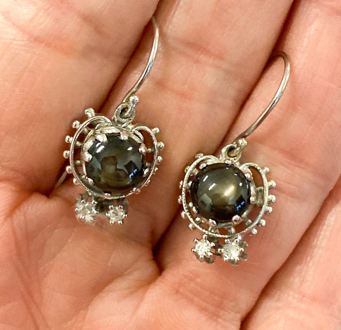 Pair Of Star Diopside And Diamond 14k Earrings (1 of 3)