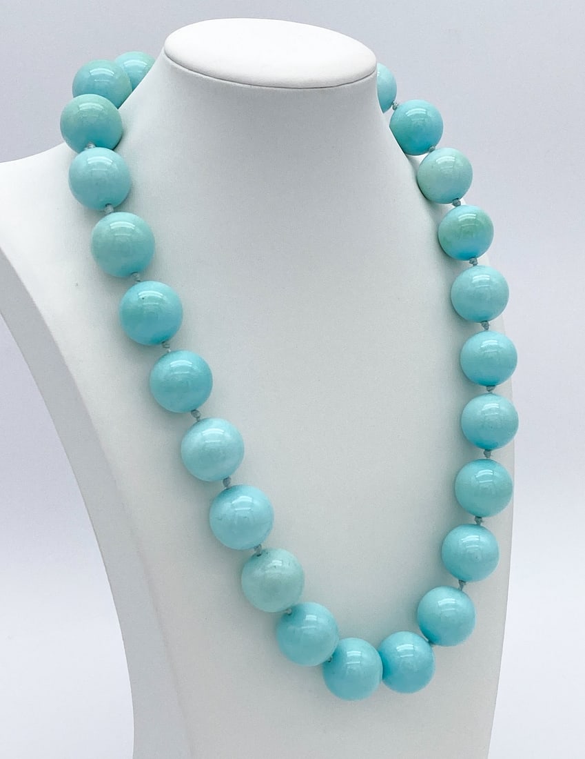 Simulated Turquoise Beads, 14k Clasp: Simulated Turquoise Beads, 14k Clasp. 19 Inches In Length, Weighing 208.8 Grams.