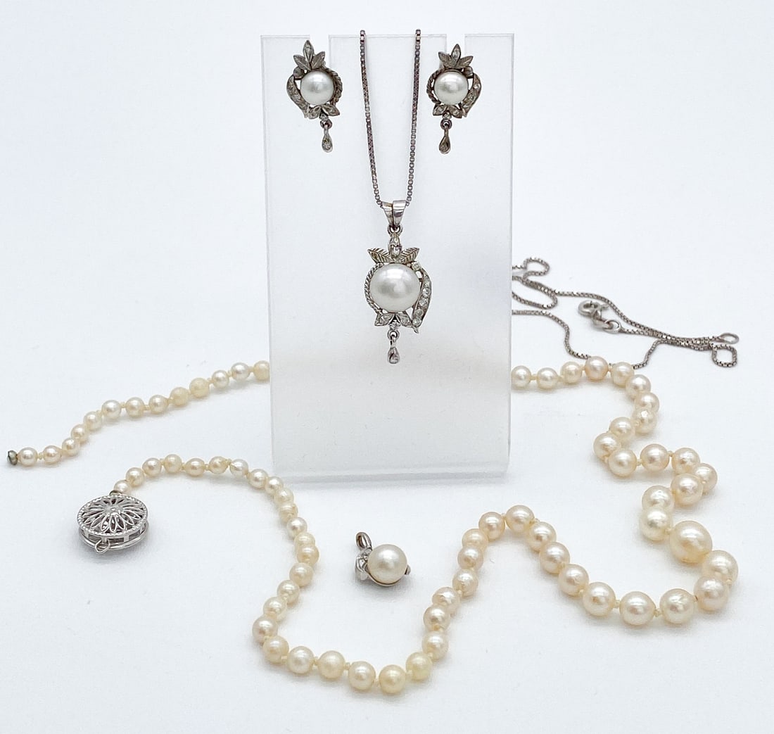 Pearl & 14 Karat White Gold Jewelry Group Of 5 (1 of 2)
