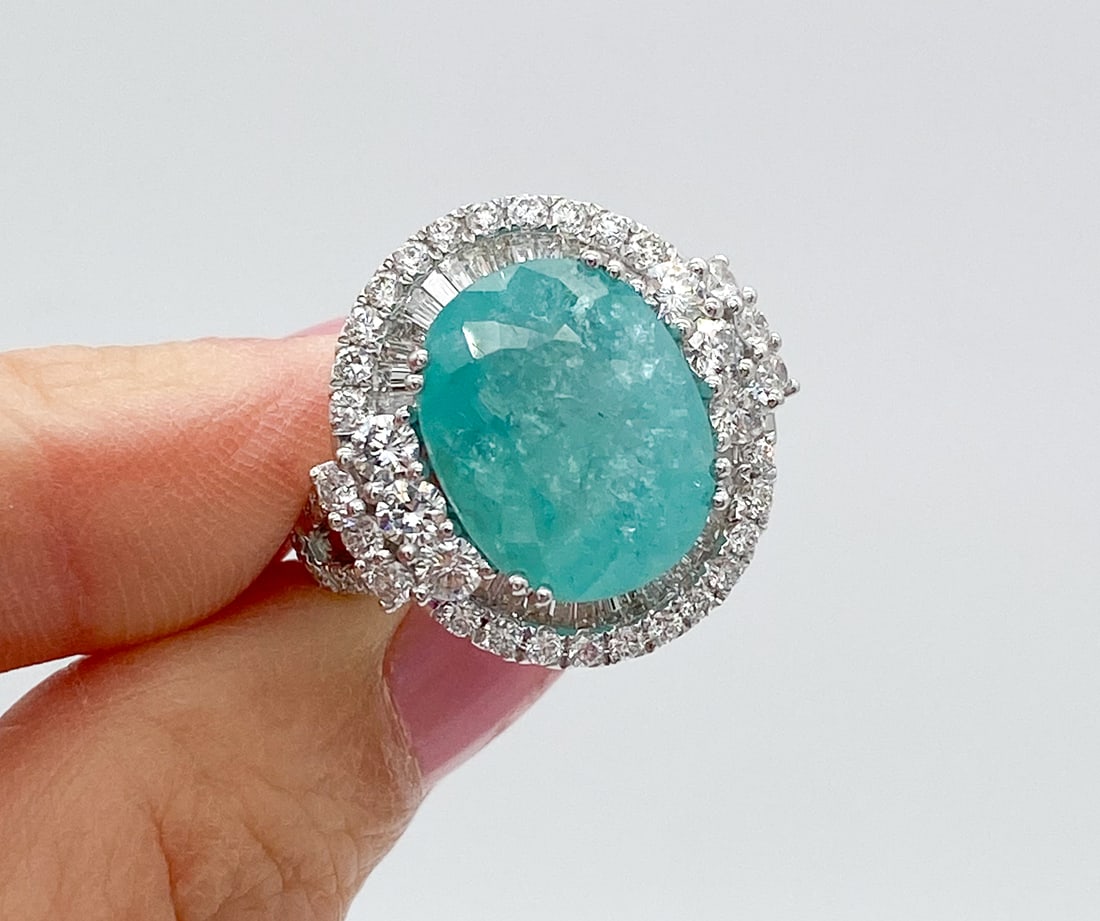 GIA Paraiba Tourmaline and Diamond Ring, Platinum (1 of 5)