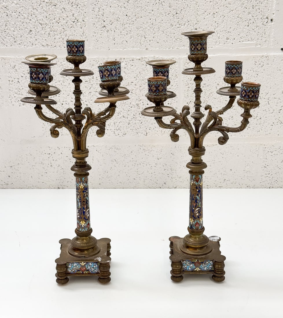 Pair French Cloisionne Bronze Candelabra (1 of 4)