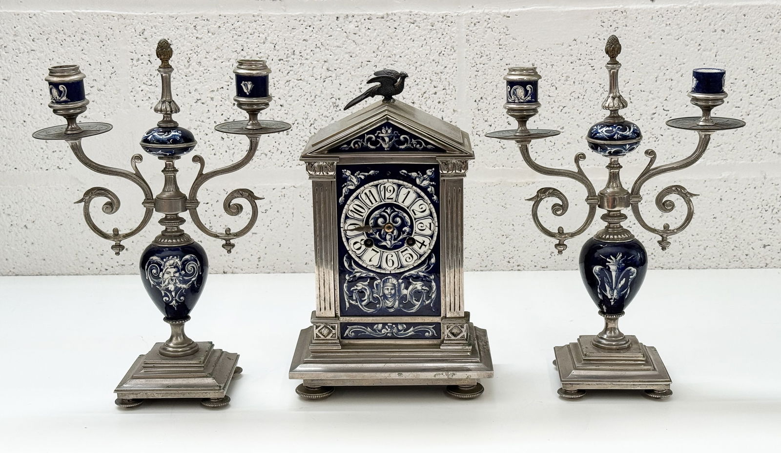 French Pewter And Faience Clock (1 of 5)