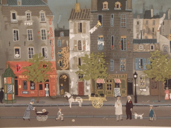 Michel Delacroix "Parisian Street Scene"(20th c. Fr: Litho., 129/150 SND LR, 14 1/2 x 18 1/2, Framed under glass 20" x 25", Condition very good (20th c. France)