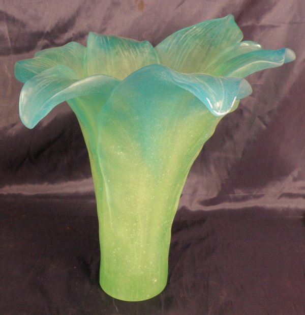 A Modern Leaf Shaped Art Glass Vase: signed Daum, France 13 1/2"H x 13"W at the widest
