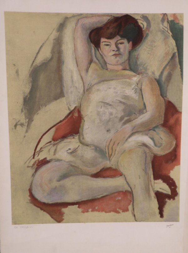 Jules Pascin (France 1885-1930) "Seated Figure": lithograph, 23" x 19", Framed 29 1/2" x 21"