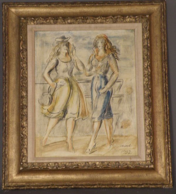 Reginald Marsh (USA, 1898-1954): "Two Walkers", temp/board , snd and dated 1952 LR, 20" x 16", Framed 28 3/4" x 25 1/2", Provenance: Sid Deustch Gallery