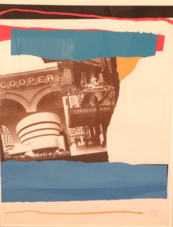 Robert Motherwell (NY, 1915-1991) "NYC Museums": color lithograph and embossing, 30 1/2"x22 1/2", framed 31 1/2" x 23 1/2" dated 1982,edition 120/250, signed LR Published NY Graphic Society.