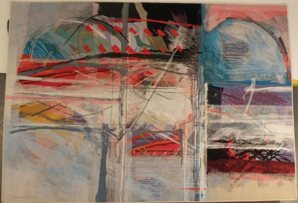 Calman Shemi (Israel 1939-): Silkscreen wall hanging on fabric titled "African Cult" numbered 5 of 9 signed lower left….and signed on marker on verso 51" x 72" Overall condition is very good…..pin holes at