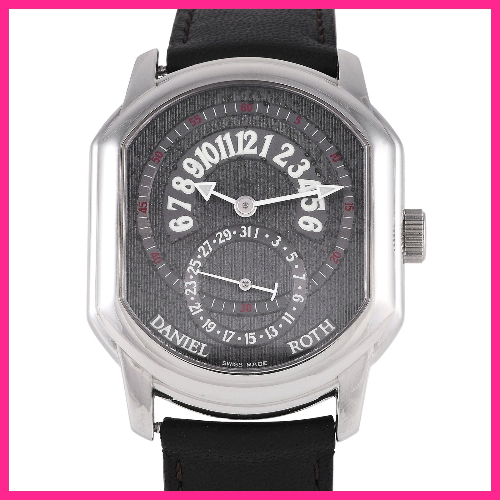 Daniel Roth Premier Retrograde Leather Watch 807.L.10: You won't regret adding this timepiece to your collection. The Daniel Roth Premier Retrograde Leather Men's Watch 807.L.10 has the iconic case shape Daniel Roth is known for. Fashioned in steel, the 4