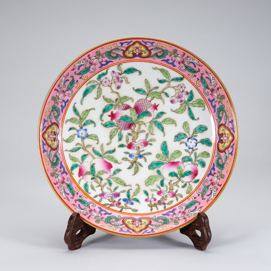 One piece of pastel pomegranate flower plate: Pastel pomegranate flower plate SIZE: H:4cm D:21cm BottomD:12cm (The Dimensions Of All Batches Are Manually Measured.If You Need More Detailed Information, Please Contact Our Customer Service Before B