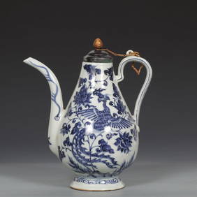 A piece of Yuan blue and white silver cover phoenix wearing floral pattern holding pot (1 of 8)
