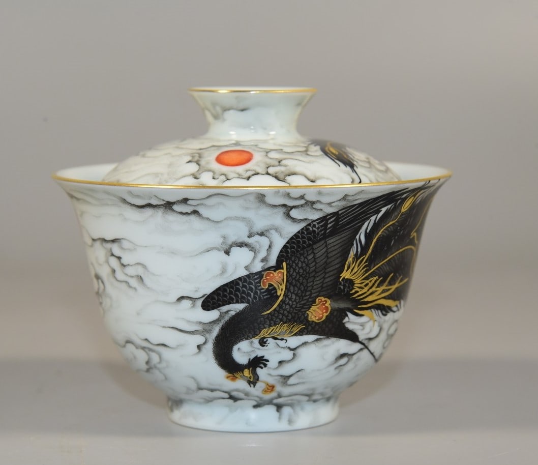 A pair of ink color Danyang Chaofeng heaven and earth two to cover the bowl (1 of 8)