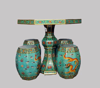 A set of cloisonné copper cloisonné enamel eight-sided dragon and phoenix table: Cloisonné copper cloisonné enamel eight-sided dragon and phoenix table Size: H:77cm TabLeD:94cm W:124kg (The Dimensions Of All Batches Are Manually Measured.If You Need More Detailed