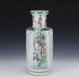 A Qing Dynasty Kangxi colorful poetry character mallet bottle: Qing Dynasty Kangxi colorful poetry characters stick mallet bottle Size: Heig ht:46.3cm BeLLyD:19.8cm (The Dimensions Of All Batches Are Manually Measured.If You Need More Detailed Information,