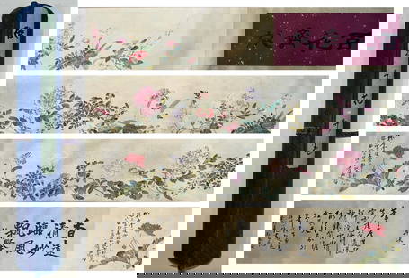 A long scroll of fine flowers by Zhang Daqian: Zhang Daqian's fine flower scroll Size: 510x34cm (The Dimensions Of All Batches Are Manually Measured.If You Need More Detailed Information, Please Contact Our Customer Service Before Bidding.)