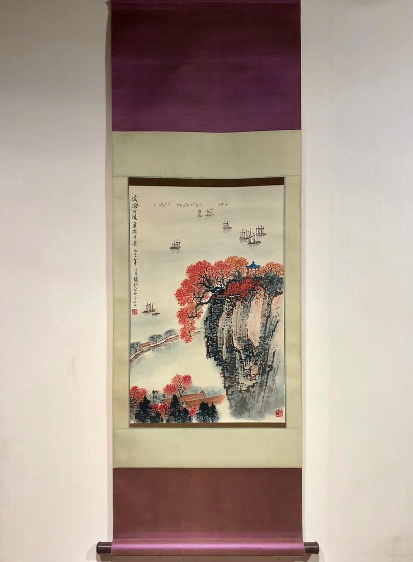 A picture of Qian Songyan's thousands of sails competing for the current: Qian Songyan's Thousand Sails Competing for the Current Size: 45×69cm (The Dimensions Of All Batches Are Manually Measured.If You Need More Detailed Information, Please Contact Our Customer Service B