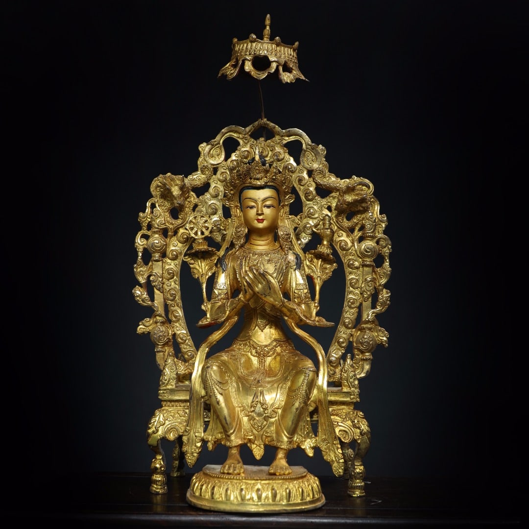 A piece of bronze gilt painted Maitreya Buddha (1 of 8)