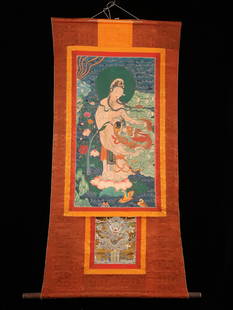 A standing statue of the old Thangka Guanyin from the Qing Dynasty: The old Thangka Guanyin statue of the Qing Dynasty size: W:72.2×15.3cm (The Dimensions Of All Batches Are Manually Measured.If You Need More Detailed Information, Please Contact Our Customer