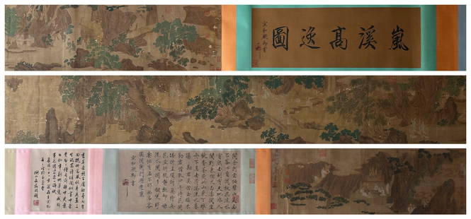 A picture scroll of Song Huizong Lanxi Gaoyi on silk: Song Huizong Lanxi Gao Yi picture scroll silk SIZE: Painting core 37x456cm (The Dimensions Of All Batches Are Manually Measured.If You Need More Detailed Information, Please Contact Our Customer
