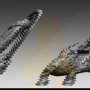 A bronze inscription with a hollowed-out cow lamp: Bronze inscription openwork cow lamp SIZE: L:35cm W:18cm H:50cm W:11.9kg (The Dimensions Of All Batches Are Manually Measured.If You Need More Detailed Information, Please Contact Our Customer