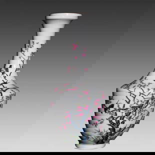 A pastel magpie plum pattern plate bottle made in the Qianlong year of the Qing Dynasty: Qing Dynasty Qianlong year made pastel magpie plum pattern plate bottle size: H:33.5cm D:15cm (The Dimensions Of All Batches Are Manually Measured.If You Need More Detailed Information, Please