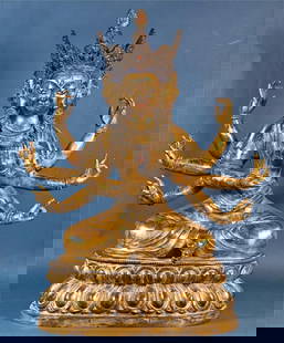 A piece of copper-gilt eight-armed Tara: Bronze gilt eight-armed Tara SIZE: H:44cm W:9.8kg (The Dimensions Of All Batches Are Manually Measured.If You Need More Detailed Information, Please Contact Our Customer Service Before Bidding.)