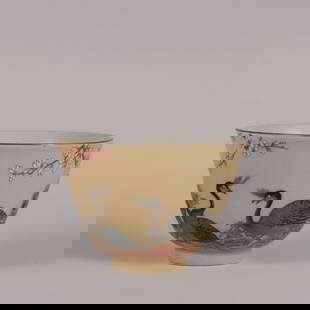 A beige glaze and pastel flower and bird pattern cup made in the Yongzheng year of the Qing Dynasty: The beige glaze and pastel flower and bird pattern cup made in the Yongzheng year of the Qing Dynasty SIZE: H:6cm Mouth D:8.7cm (The Dimensions Of All Batches Are Manually Measured.If You Need