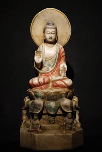 A white marble painted Buddha statue from the Tang Dynasty: White marble painted Buddha statue in the Tang Dynasty SIZE: H:73cm ??D:33cm (The Dimensions Of All Batches Are Manually Measured.If You Need More Detailed Information, Please Contact Our Customer Ser