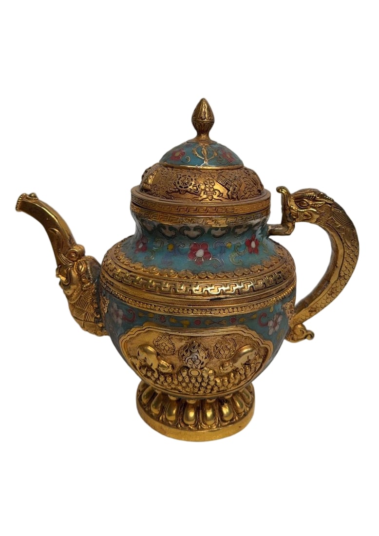 One piece of copper gilt relief cloisonné cloisonné enamel craft flask: A bronze gilt embossed cloisonné cloisonné enamel craft flask SIZE: H:23cm W:25cm W:2181g (The Dimensions Of All Batches Are Manually Measured.If You Need More Detailed Information, Please Contact O