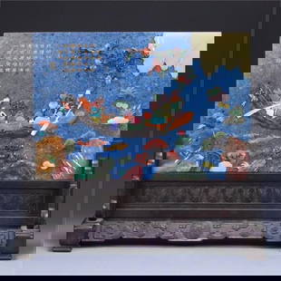 A piece of lapis lazuli from the Qing Dynasty inlaid with character story interstitials: Qing Dynasty lapis lazuli treasure embedded character story interstitial SIZE: H:31x34.2x13cm Board:30.3x20.6x1.3cm W:2200g (The Dimensions Of All Batches Are Manually Measured.If You Need More Detail
