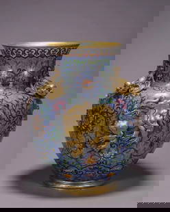 A cloisonné enamel bottle from the Qing Dynasty: Qing Dynasty cloisonné enamel Fushou bottle SIZE: H:27cm W:22cm W:5.6kg (The Dimensions Of All Batches Are Manually Measured.If You Need More Detailed Information, Please Contact Our Customer Service