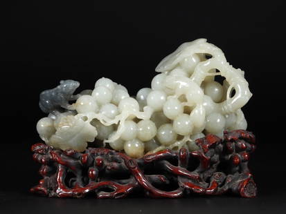 A piece of Hetian jade blue and white seed material multi-son Duofu ornament: Hetian jade blue and white seed material many sons and blessing ornaments SIZE: L:14.3cm W:6.4cm H:8.1cm W:621g (The Dimensions Of All Batches Are Manually Measured.If You Need More Detailed