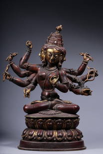 A bronze gilt inlaid silver lacquer color statue of the Buddha Mother of the Qing Dynasty: Qing Dynasty bronze gilt inlaid silver lacquer color statue of the Buddha's mother SIZE: H:32cm L:24.5cm W:14cm W:5096g (The Dimensions Of All Batches Are Manually Measured.If You Need More Detailed I