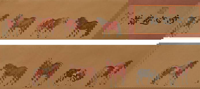A handscroll of Qianlong's "Inner Transcendence" on silk: Qianlong's silk book "Inner Transcendence" handscroll SIZE: 418x47cm (The Dimensions Of All Batches Are Manually Measured.If You Need More Detailed Information, Please Contact Our Customer Service Bef