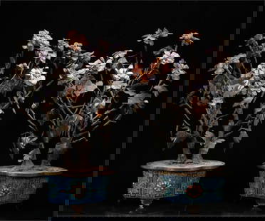 A cloisonné jade flower bonsai from the Qing Dynasty: Cloisonné jade flower bonsai from the Qing Dynasty SIZE: 60x46x28cm (The Dimensions Of All Batches Are Manually Measured.If You Need More Detailed Information, Please Contact Our Customer Service Bef