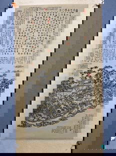 A landscape pavilion of the Qing Dynasty on silk: Qing Dynasty landscape pavilion on silk SIZE: 52x104cm (The Dimensions Of All Batches Are Manually Measured.If You Need More Detailed Information, Please Contact Our Customer Service Before Bidding.)