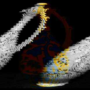 A piece of the Ming Dynasty Hongwu period of the yellow ground blue and white pine, bamboo and plum: The yellow ground blue and white pine, bamboo, and plum pattern pot of the Hongwu period of the Ming Dynasty SIZE: H:31cm D:19cm (The Dimensions Of All Batches Are Manually Measured.If You Need More D