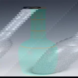 A Song Dynasty Ru kiln sky blue glazed borneol pattern paper mallet bottle: Ru kiln sky blue glazed borneol pattern paper mallet bottle from the Song Dynasty SIZE: H:14.3cm Belly D:9cm (The Dimensions Of All Batches Are Manually Measured.If You Need More Detailed
