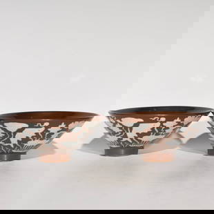 A pair of purple gold glazed white fish and algae pattern hat bowls made in the Xuande year of the: A pair of purple gold glazed white fish algae pattern hat bowls made in Xuande in the Ming Dynasty SIZE: H:7.2cm D:16cm (The Dimensions Of All Batches Are Manually Measured.If You Need More