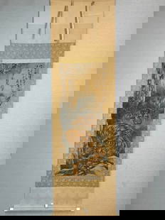 A picture of Gao Jianfu's tiger coming out of the mountain is a vertical scroll on silk: Gao Jianfu's tiger out of the mountain on silk vertical scroll SIZE: 41x103cm (The Dimensions Of All Batches Are Manually Measured.If You Need More Detailed Information, Please Contact Our