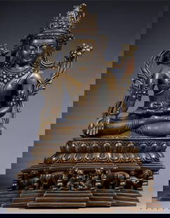 A seated statue of Tara in alloy copper inlaid with silver from the Qing Dynasty: A seated statue of Tara in alloy copper inlaid with silver from the Qing Dynasty SIZE: H:29.5cm L:21.5cm W:15.5cm W:4335g (The Dimensions Of All Batches Are Manually Measured.If You Need More