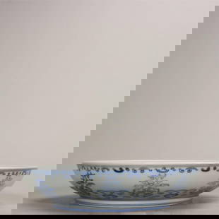 A Qing Dynasty Dao light year blue and white light year pattern plate: Qing Dynasty Dao light year system of blue and white light depiction of longevity character pattern plate SIZE: D:21.7cm (The Dimensions Of All Batches Are Manually Measured.If You Need More Detailed